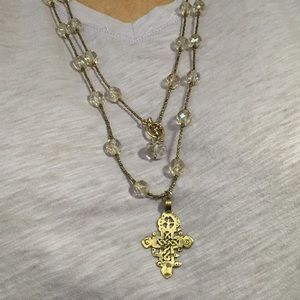 Artisan Recycled Artillery Shell Ethiopian Coptic Cross Necklace Boho 32"